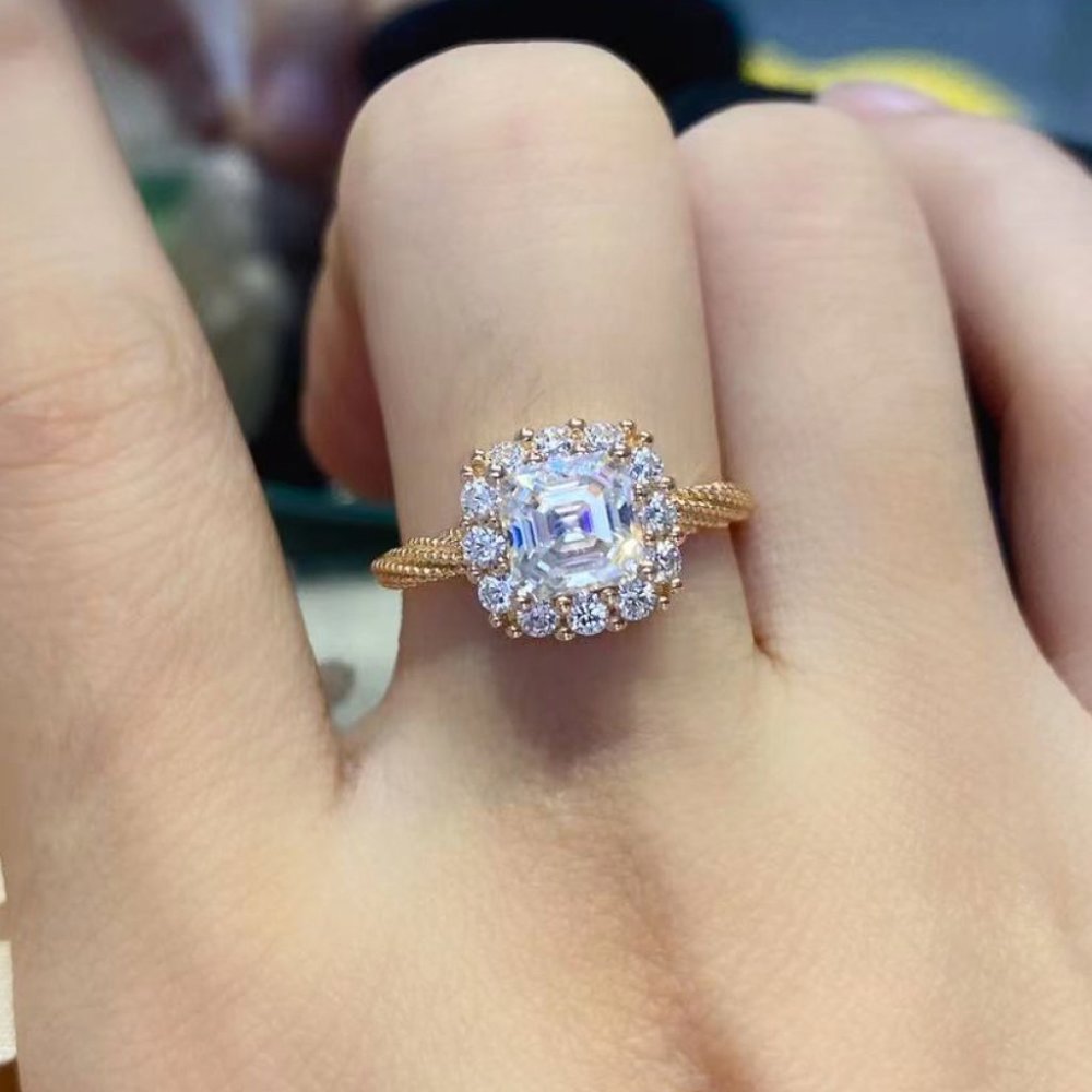 18K Rose Gold Plated Affordable Moissanite Diamond Wedding Engagement Ring